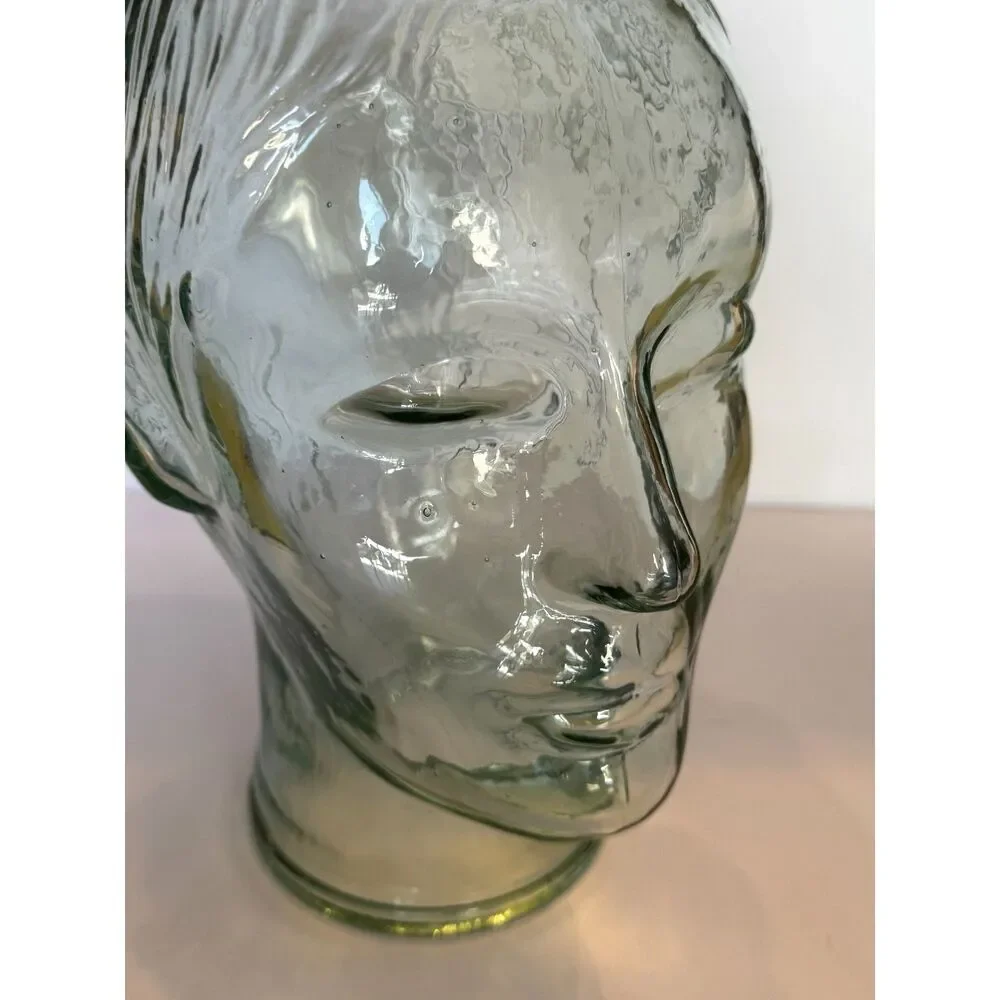 Fabulous vintage glass head with face and molded hair, ears; must see RARE
